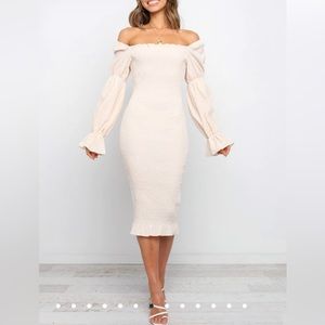 SNDYS Leona Dress in APRICOT size Small| bodycon style- can be used as maternity